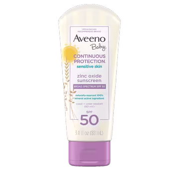 Aveeno Baby Continuous Protection Sensitive Skin Zinc Oxide Sunscreen with Broad Spectrum SPF 50 88ml