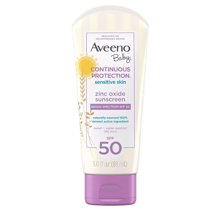 Aveeno Baby Continuous Protection Sensitive Skin Zinc Oxide Sunscreen with Broad Spectrum SPF 50 88ml